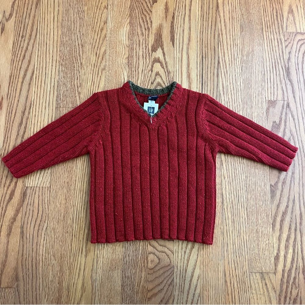 Baby Gap NWT Knit Sweater Cotton Wool Red V Neck Holidays Christmas 12-18 Months